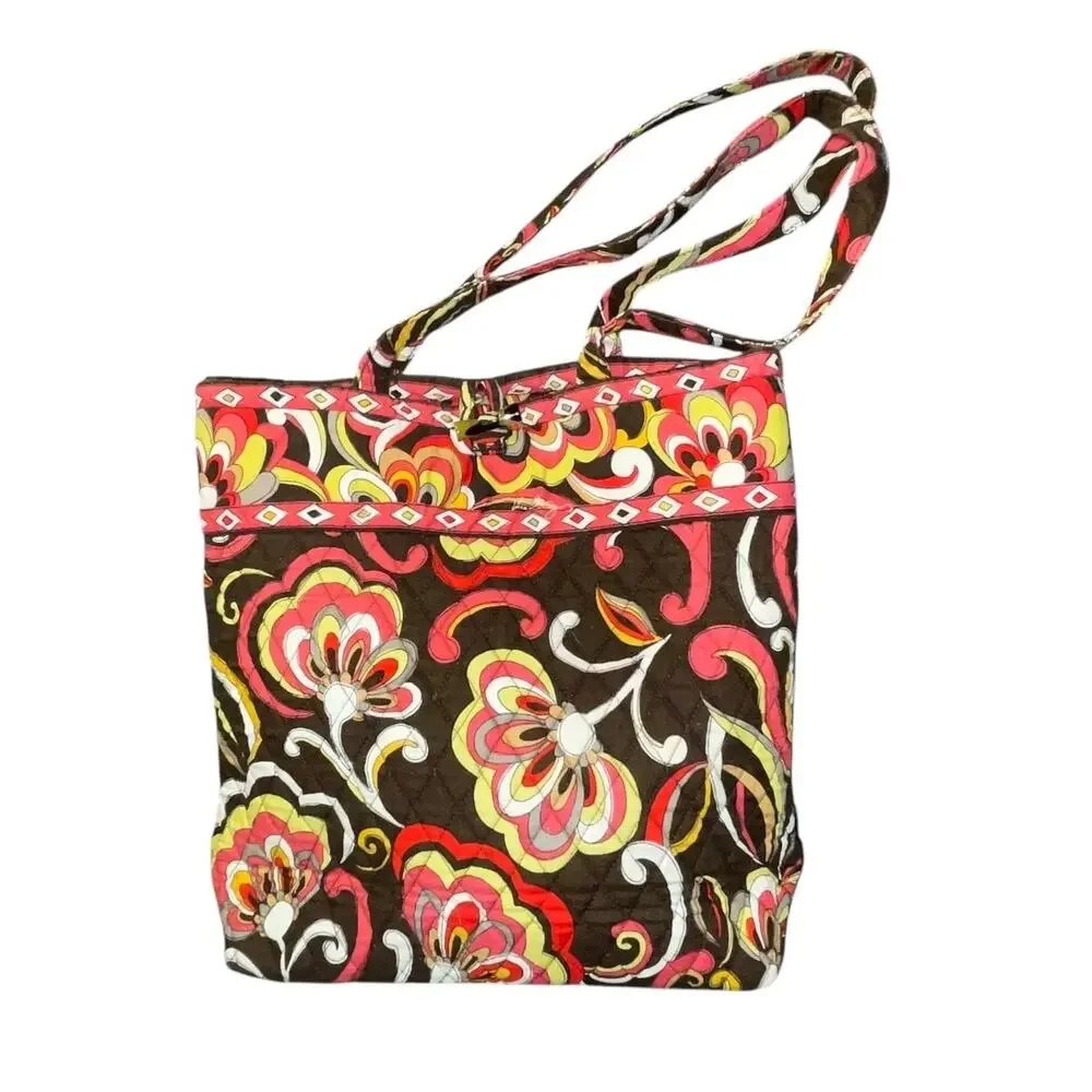 Vera Bradley Retired Puccini Floral Tote Shoulder Bag Purse Toggle Brown Orange